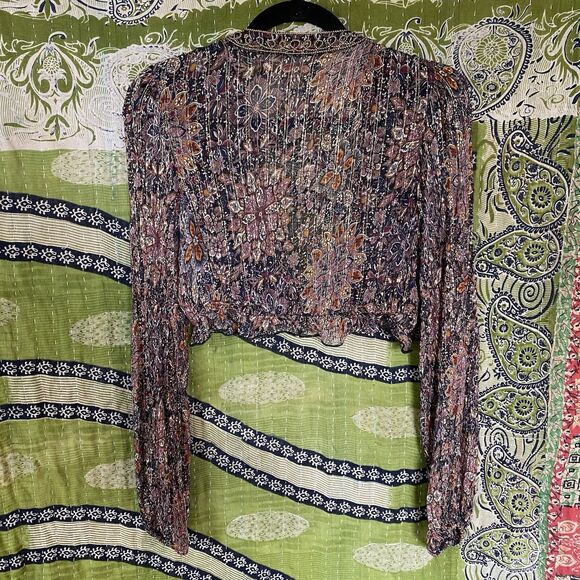 House of Harlow x Revolve Rust Floral Marella Metallic Cropped Blouse Size Small - Picture 10 of 16